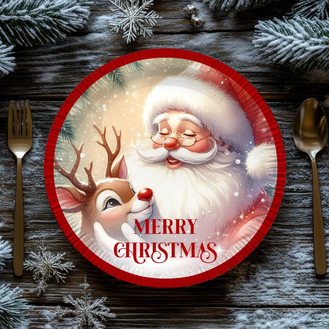 Prato De Papel Classic Santa Cartoon Kids Christmas Party Paper P (Classic Santa Cartoon Kids Christmas Party Paper Plates

)