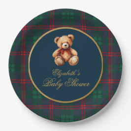Prato De Papel Classic Teddy Bear Navy Plaid Preppy Baby Shower