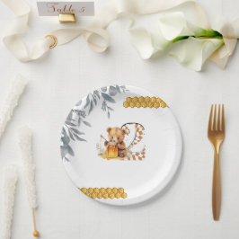Prato De Papel Classic Watercolor Bear Honey Segundo Aniversário