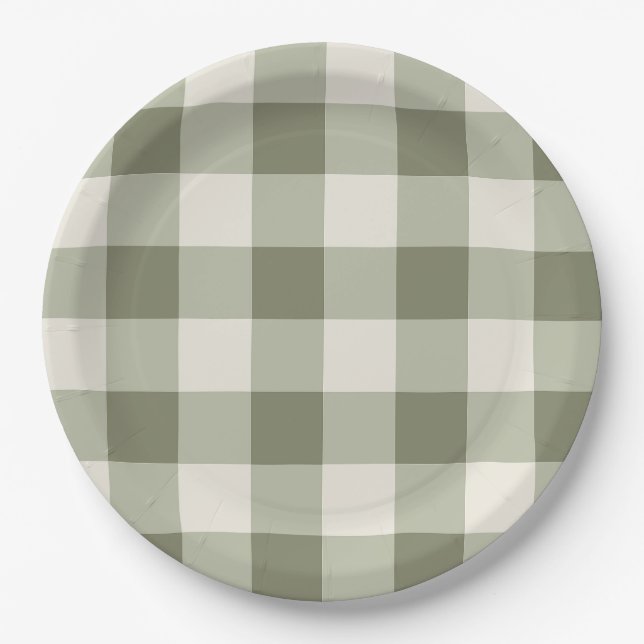 Prato De Papel Clássica Farmhouse Verde Gingham Style Napkins (Frente)