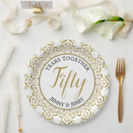 Prato de papel clássico dourado e branco de aniver