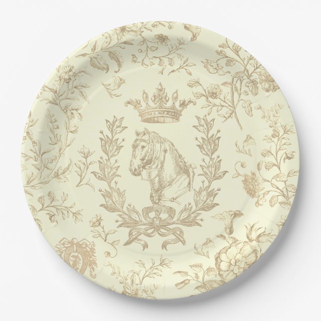 Prato De Papel Clássico Elegante Beige Cream Equestre (Frente)