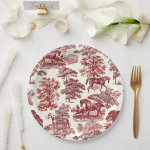 Prato De Papel Clássico Elegante Chic Red Horses — Toile Country
