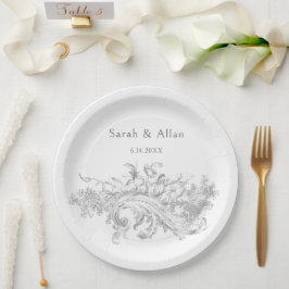 Prato De Papel Clássico Elegante francês Rococo Floral