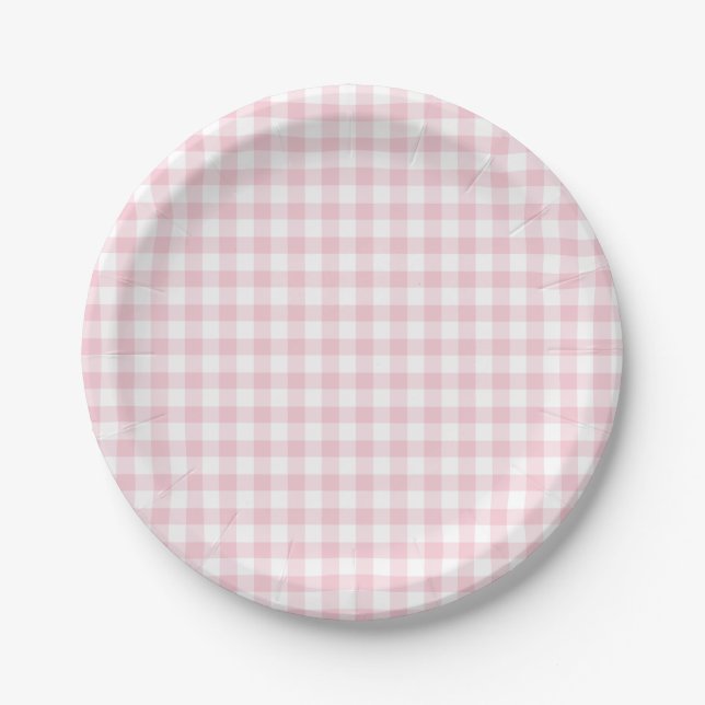 Prato De Papel Clássico Gingham Rosa (Frente)