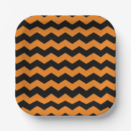Prato De Papel Clássico Moderno Chevron Black e Orange Stripes