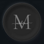 Prato De Papel Clássico Preto Cinza Monograma Moderno Nome Letra<br><div class="desc">Simples Preto Cinza Moderno Monograma Feminino Nome Letra Cursiva Prato de Papel</div>