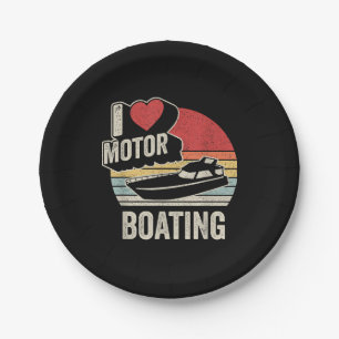 Prato De Papel Clássico Retro Eu Amo Barco a Motor Engraçado Barq