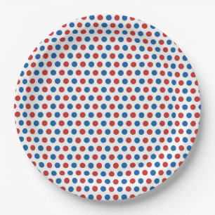 Prato De Papel Clássico Vermelho Azul Polka 4 de julho
