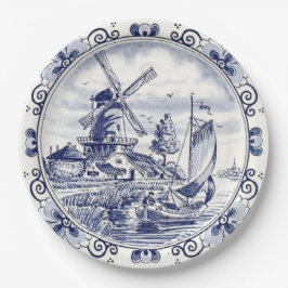 Prato De Papel Clássico Vintage Chic Dutch Windmill Delft Blue