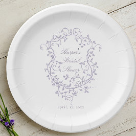 Prato De Papel Classy French Lavender Floral Crest Bridal Shower