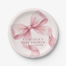 Prato De Papel Classy Pink Watercolor Bow Baby Shower