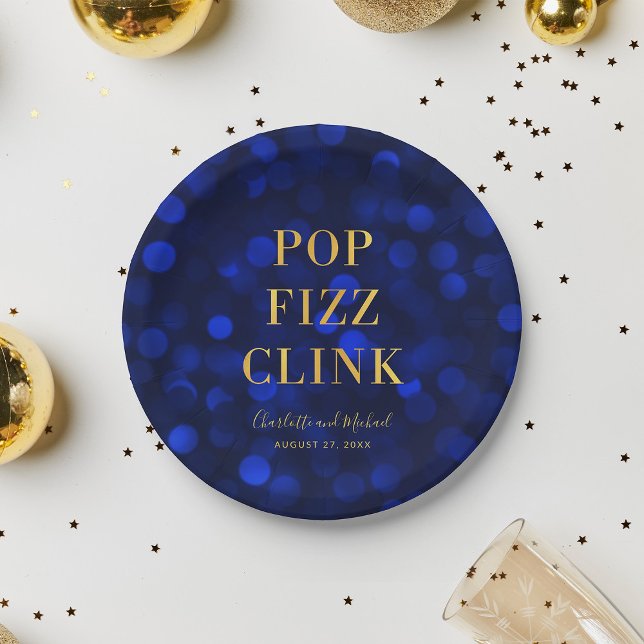 Prato De Papel Clink Dourado do Pop Fizz Azul-Falso (Criador carregado)