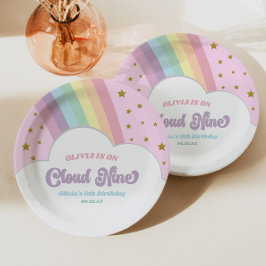 Prato De Papel Cloud Nine Rainbow e Stars 9ª Festa de aniversário