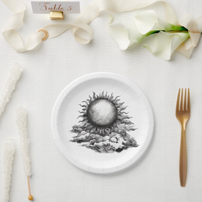 Prato De Papel Cloudy Sun (Casamento)