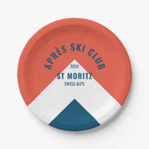 Prato De Papel Clube de Après Ski Vermelho Marinho Estilo Vintage