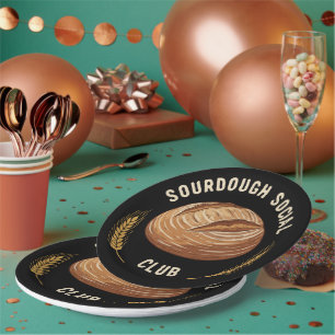 Prato De Papel Clube Social de Sourdough Vintage   Pão Assado Art