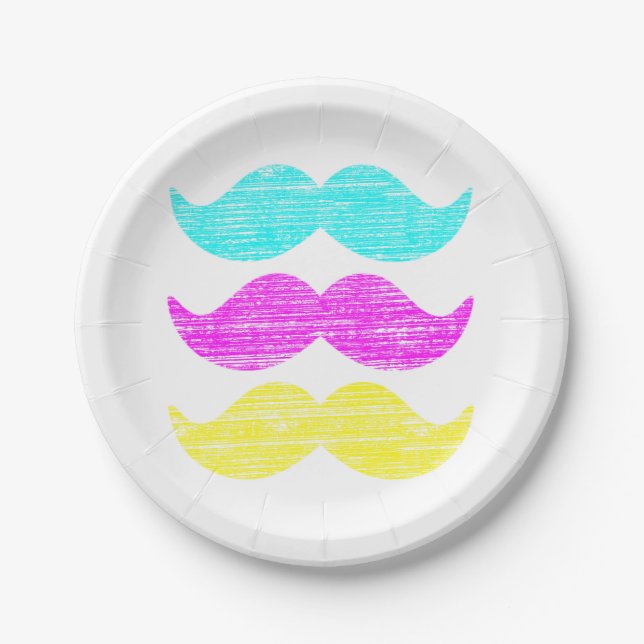 Prato De Papel CMY Mustaches (estilo letterpress) (Frente)