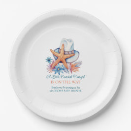 Prato De Papel Coastal Cowgirl Hat and Seashells Paper Dinner N