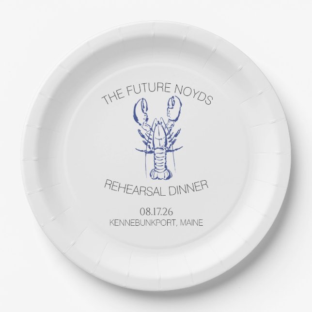 Prato De Papel Coastal Lobster Wedding Rehearsal Dinner Sticker (Frente)
