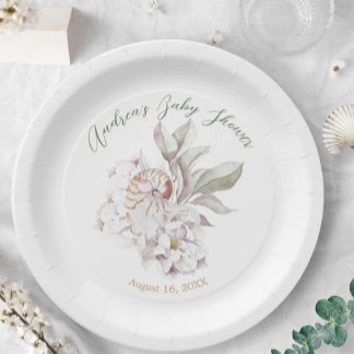 Prato De Papel Coastal Watercolor Shells and Floral Baby Shower