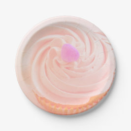 Prato De Papel Cobertura rosa de cupcake coração de doce fofo