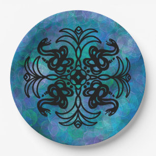 Prato De Papel Cobra de Tribal Negro e Branco