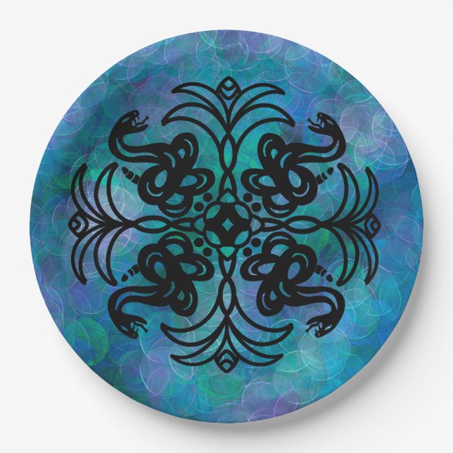 Prato De Papel Cobra de Tribal Negro e Branco (Frente)