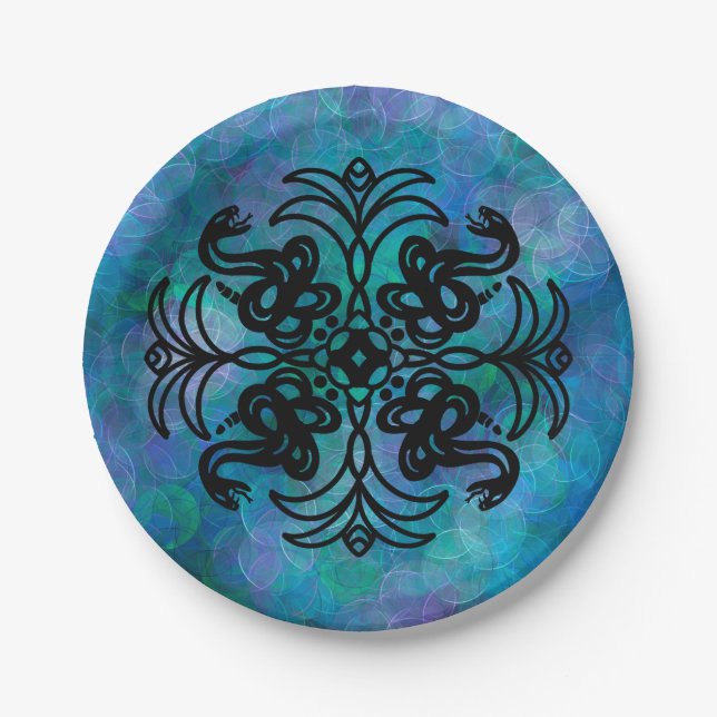 Prato De Papel Cobra de Tribal Negro e Branco (Frente)