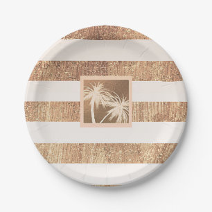 Prato De Papel Cobre & Creme Palmeiras Tropicais Casamento Modern