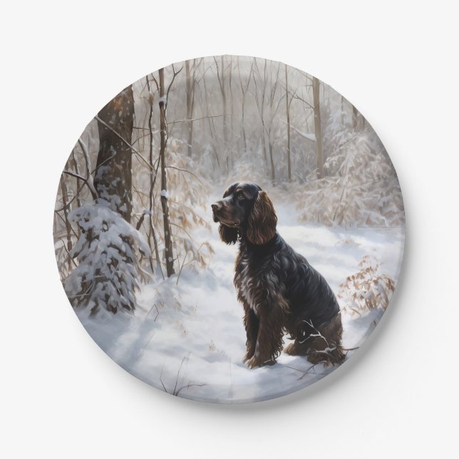 Prato De Papel Cocker Spaniel Deixe Nevar Natal (Frente)