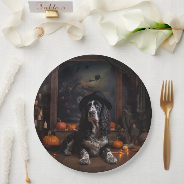 Prato De Papel Cocker Spaniel Inglês Abóboras Halloween Assustado (Casamento)