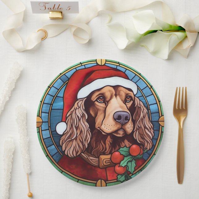 Prato De Papel Cocker Spaniel Vidro Colorido Natal (Casamento)
