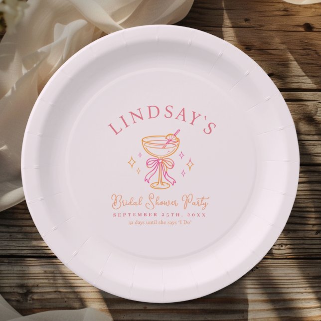 Prato De Papel Coctail Bridal Shower Pink (Coctail Bridal Shower Paper Plates)
