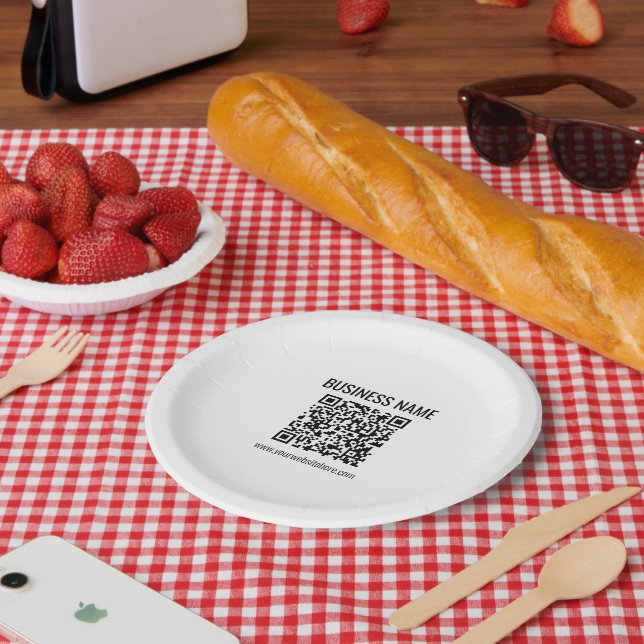 Prato De Papel Código QR personalizável e nome comercial (Piquenique)