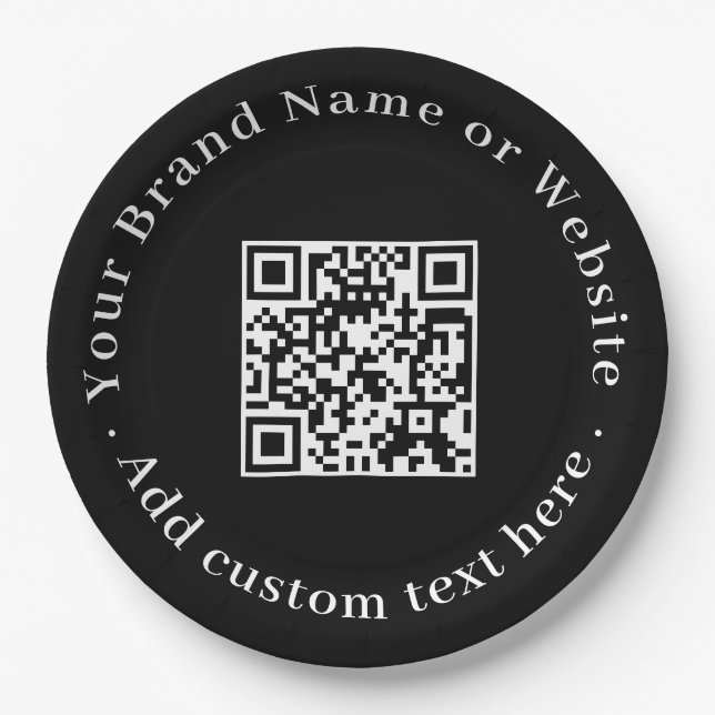 Prato De Papel Código QR Preto | Design Moderno para Eventos Corp (Frente)