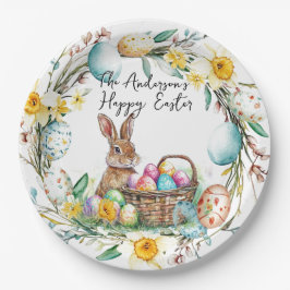 Prato De Papel Coelhinho com ovos decorativos, Páscoa floral