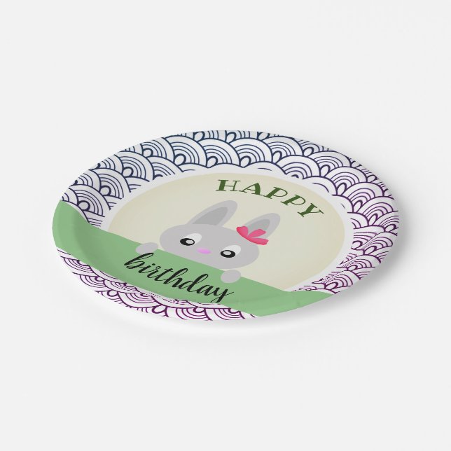 Prato De Papel Coelhinho de aniversário feliz (animais), rabisco (Inclinado)