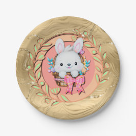 Prato De Papel Coelhinho de Páscoa bonito sentado no cesto