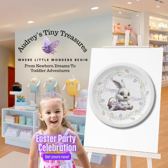 Prato De Papel Coelhinho De Páscoa Com Cesto De Chapas De Ovos (Criador carregado)