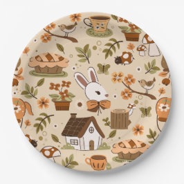 Prato De Papel coelhinho de páscoa cottagecore bege