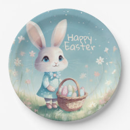 Prato De Papel Coelhinho felz pascoa com ovos de Páscoa