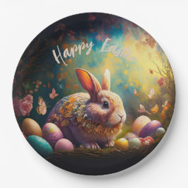 Prato De Papel Coelhinho felz pascoa com ovos de Páscoa