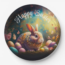 Prato De Papel Coelhinho felz pascoa com ovos de Páscoa