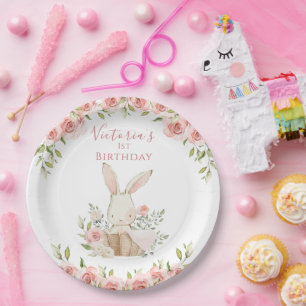 Prato De Papel Coelhinho Rosa Bonito 1 Primeiro Aniversário