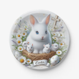 Prato De Papel Coelhinhos de Páscoa com Bebês, Ovos, Visitas