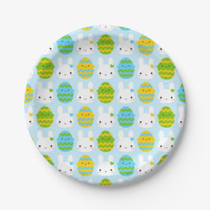 Prato De Papel Coelhinhos e ovos da Páscoa de Kawaii