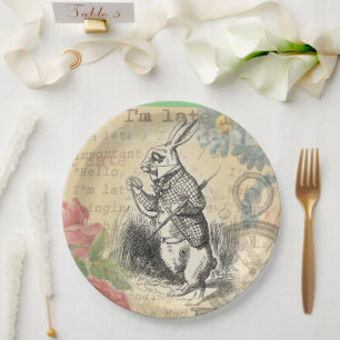 Prato De Papel Coelho Branco Aventuras de Alice no País das Marav