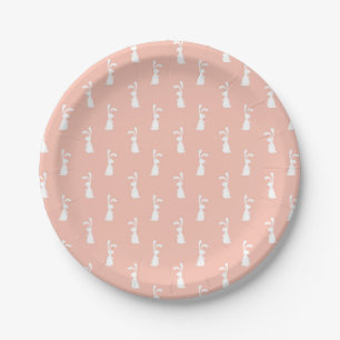 Prato De Papel Coelho Branco Feliz Páscoa Menina Rosa Pastel Prim