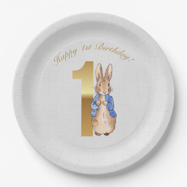 Prato De Papel Coelho clássico coelho primeiro aniversário (Frente)